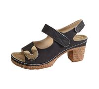 Slingback Sandalias Mujer Sandalias Mujer con Tacón Bloque Sandalias de Verano Boca de Pescado Sandalias Mujer Zapatos Vintage Verano Transpirables Zapatos de Tacón para Boda Graduación, Negro , 37
