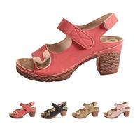 Slingback Sandalias Mujer Sandalias Mujer con Tacón Bloque Sandalias de Verano Boca de Pescado Sandalias Mujer Zapatos Vintage Verano Transpirables Zapatos de Tacón para Boda Graduación, rojo, 40 EU