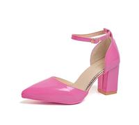 Slingpumps Zapatos de punta para mujer, con correa en el tobillo, tacón bajo en bloque, zapatos de boda, cómodos zapatos Mary Jane, elegantes, para Oktoberfest, boda, tacones, O Rosa Caliente, 42 EU