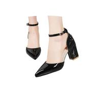 Slingpumps Zapatos de punta para mujer, con correa en el tobillo, tacón bajo en bloque, zapatos de boda, cómodos zapatos Mary Jane, elegantes, para Oktoberfest, boda, tacones, O negro., 39 EU