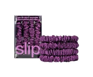 slip Coleteros ajustados: diseño Slipsilk™ antiarrugas y antiroturas que protege el cabello delicado | Incluye 4 coleteros de seda pura: morado oscuro