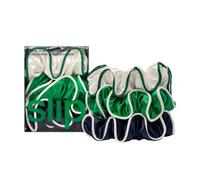 slip Coleteros grandes: mejora tu juego de cabello con diseño antiarrugas, antiroturas, hecho de Slipsilk™, día del juego: 3 coleteros de seda pura en blanco, trébol club y azul marino