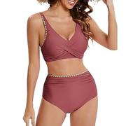 Slip Damen Seide Tankini 2 Piece Normal Swimsuit Backless 2 Piece Printing Adjustable Print Color Padded Strap Sexy Damen, rojo, L