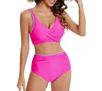Slip Damen Seide Tankini 2 Piece Normal Swimsuit Backless 2 Piece Printing Adjustable Print Color Padded Strap Sexy Damen, Rosa intenso., M