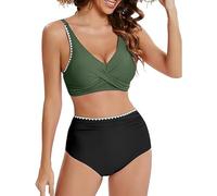 Slip Damen Seide Tankini 2 Piece Normal Swimsuit Backless 2 Piece Printing Adjustable Print Color Padded Strap Sexy Damen, verde, L