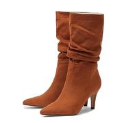 Slip de tacón de tacón de Ternera a Media Femenina en Stiletto Pointed Toe Booties Fashion Office Dress Boots