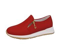 Slip In Schuhe Damen Walking schuhe mit Reißverschluss Halbschuhe Einfarbig Sommerschuhe Dicke Sohle Women Shoes Schlupfschuhe Freizeitschuhe Stoffschuhe Outdoorschuhe Slip On Sneakers Damen, rojo, 41