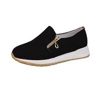 Slip In Schuhe Damen Walking schuhe mit Reißverschluss Halbschuhe Einfarbig Sommerschuhe Dicke Sohle Women Shoes Schlupfschuhe Freizeitschuhe Stoffschuhe Outdoorschuhe Slip On Sneakers Damen, Negro