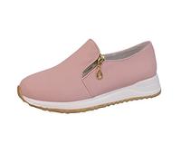 Slip In Schuhe Damen Walking schuhe mit Reißverschluss Halbschuhe Einfarbig Sommerschuhe Dicke Sohle Women Shoes Schlupfschuhe Freizeitschuhe Stoffschuhe Outdoorschuhe Slip On Sneakers Damen, Rosa