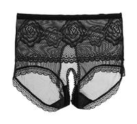 Slip Mujer Calzoncillos de Cintura Alta Encaje Panties Suave Transpirable Pantuflas Pantuflas Delgadas Transparente Mujeres Ropa Interior de Cintura Alta Ropa Interior Mujer, Negro , XL