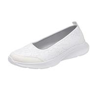 Slip On Sneakers - Zapatillas de correr para mujer, para el tiempo libre, viajes, suela suave, zapatos cómodos, de malla, para correr, deportes, transpirables, para mujer, Blanco, 38.5 EU