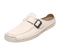 Slip On Sneakers - Zapatillas de piel para mujer, ligeras, antideslizantes, para el tiempo libre, zapatos planos, para caminar, antideslizantes, zapatos de cuero, zapatos cómodos para mujer, beige, 36