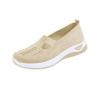 Slip On Sneakers Zapatos ortopédicos para mujer, sin cordones, mocasines de malla, mocasines planos, ligeros, zapatos de verano, transpirables, cómodos, deportivos, elegantes, Beige1, 40 EU