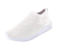 Slip On - Zapatillas deportivas anchas para mujer, de malla, transpirables, planas, informales, cómodas, informales, cómodas, para entrenamiento en interiores, Blanco, 42 EU