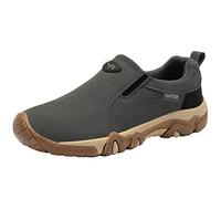 Slip-On - Zapatillas deportivas para hombre, sin cordones, de ante, antideslizantes, para el tiempo libre, ligeras, suela plana, zapatos ortopédicos de un solo color, gris, 42 EU