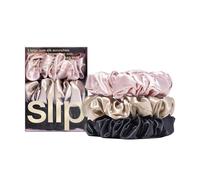 Slip Silk Set de gomas para el cabello 100% seda de morera - Gomas delicadas para la coleta contra la rotura del cabello, 3 scrunchies - Rosa, Rubio, Negro