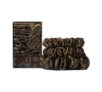 Slip Silk Set de gomas para el cabello 100% seda de morera - Gomas delicadas para la coleta contra la rotura del cabello, 2 scrunchies medianos, 1 grande - Marrón oscuro