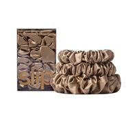 Slip Silk Set de gomas para el cabello 100% seda de morera - Gomas delicadas para la coleta contra la rotura del cabello, 2 scrunchies medianos, 1 grande - Marrón