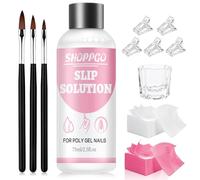 Slip Solution Acrygel, Soluzione per Acrygel, 75ML Slip Solution, Soluzione Acrigel per Unghie, con 3 Pennelli, 1 Tazza di Cristallo, 100 Fogli di Pulizia, 5 Clip per Manicure