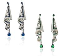 Slipasikao Vintage Satin Stud Earrings, 925 Sterling Silver Silk Charm Earrings, Cut Sapphire Retro Silk Satin Earrings, Long Geometric Dangle Drop Earrings, Jewelry Gifts for Women Girls (2Pcs)