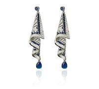 Slipasikao Vintage Satin Stud Earrings, 925 Sterling Silver Silk Charm Earrings, Cut Sapphire Retro Silk Satin Earrings, Long Geometric Dangle Drop Earrings, Jewelry Gifts for Women Girls (Blue)