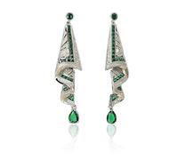 Slipasikao Vintage Satin Stud Earrings, 925 Sterling Silver Silk Charm Earrings, Cut Sapphire Retro Silk Satin Earrings, Long Geometric Dangle Drop Earrings, Jewelry Gifts for Women Girls (Green)