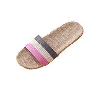 Slipper Damen Elegant Braun 35-40: Hausschuhe Damen Sommer Pantoffeln weiche Slide bequeme Schlappen Home Halbpanttoffel Anti-Rutsch Leinenpantoffeln Leicht Flachesandalen atmungsaktiv Espadrilles,