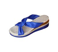 Slippers Mujer Pies Anchos Pantuflas Mujer Verano Elegantes Pantuflas Cruzadas Chanclas con Tacón de Cuña Sandalias de Verano Moda Pantuflas Slip On Sandalias de Playa Cómodas y Ligeras, azul oscuro