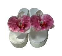 Slippers Plataforma Cruzada Sandalias Mujer con Flores Elegantes Slides Grandes Tallas Pantuflas Moda Pantuflas al Aire Libre Pantuflas Cómodas Pantuflas Ocio Punta Abierta Transpirable Zapatos de