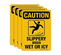 Slippery When Wet Or ICY Sign, Caution Sign, 4 Pack, 10" x 7" Rust Free .040 Aluminum, UV Protected, Waterproof, Weatherproof and Fade Resistant, 4 Pre-drilled Holes