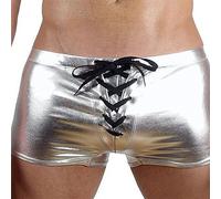 Slips Boxer Sexy Hombre Cuero Lentejuelas Talle Baja Boxershorts Bragas Cintura Elástica Beach Show Disco Club Brillante Clubwear 1 Pack Plata Talla única, 1 piezas plateadas, Talla única