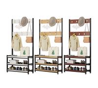 Slish - Banco de entrada multifuncional con perchero, madera maciza, 3 niveles Sto Solut en negro/blanco para pasillo, diseño que ahorra espacio, 60 cm de largo