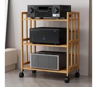 Slish - Soporte esquinero de madera natural para TV, consola Multima y centro de entretenimiento con estantes para juegos, unidad Ma Sto para reproductores de discos y dispositivos electrónicos para