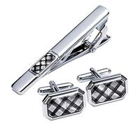 Sliver Plaid Cufflinks Necktie Clip for Tie Pin for Mens Gift Classic Pattern Tie Bar Cufflinks Tie Clip Set