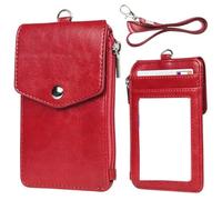 SLJYM - Cartera para tarjetas de crédito y trabajo, con correa para el cuello, portátil, con cremallera, para estudiantes, personal, tarjeta de identificación, autobús, escritorio, monedero, burdeos