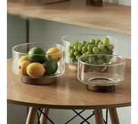 SLJYM - Frutero de Cristal, Creativo, Grande, para Ensalada, con Base de Madera, para Guardar Palomitas de maíz y Frutos Secos, Ideal para Navidad