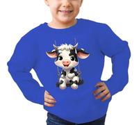 SLJYM - Sudadera con capucha para niños con estampado de vaca de las tierras altas, manga larga, cuello redondo, linda sudadera para niño y niña, azul, 2 años