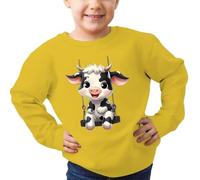 SLJYM - Sudadera con capucha para niños con estampado de vaca de las tierras altas, manga larga, cuello redondo, linda sudadera para niño y niña, amarillo, 3 años