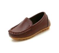 SLJYM Zapatos planos de moda para niños, informales, de cuero, sin cordones, para niños y niñas, 10 colores, mocasines, Doudouxiebrown, 33 EU