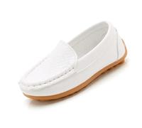 SLJYM Zapatos planos de moda para niños, informales, de cuero, sin cordones, para niños y niñas, 10 colores, mocasines, Doudouxiewhite, 34 EU