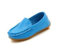 SLJYM Zapatos planos de moda para niños, informales, de cuero, sin cordones, para niños y niñas, 10 colores, mocasines, Doudouxiesky Azul, 34 EU