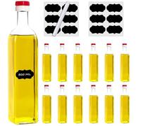 slkfactory 12 botellas de cristal vacías de 500 ml MAR para zumo con tapón de aceite rojo y etiquetas, para rellenar, 0,5 litros, botellas de licor, vinagre, aceite (12 x 500 ml)