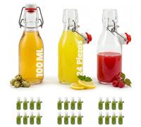 slkfactory 24 botellas de cristal vacías de 100 ml con cierre de clip con patillas de 0,1 litros, botella de alambre, botella de licor con cierre (24 x 100 ml)