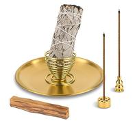 SLKIJDHFB Porta Incienso Palo Santo, Porta Salvia 5 en 1 con colector de Aluminio de 14 cm, Quemador de Incienso para Conos Coil Incienso, Decoración Ideal para Sala de Yoga