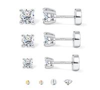 SLLAISS 3 pares de aretes de moissanita chapados en oro de 14 quilates de plata de ley 925 con parte trasera plana para mujeres y hombres, juego hipoalergénico para piercing de cartílago, hélice