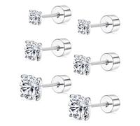 Sllaiss 3 Pares Espalda Plana 925 Pendientes De Botón De Plata De Ley Juego De 20G Cartílago Cubic Zirconia Pendientes De Botón Para Mujer Pequeños Pendientes De Rosca CZ Chapados en Oro Blanco(S345)