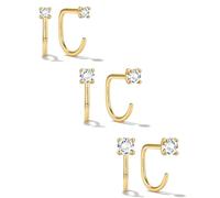 SLLAISS 3 Pares Pendientes Mujer Plata de Ley 925 con Circonitas Brillantes AAAAA Juego de Pendientes Aro Pequeños Baño Oro 16k Estilo C-Shape Piercing Oreja Cartilago Cómoda Joyería Fina