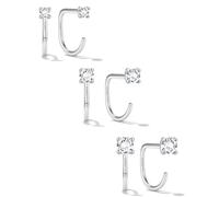 SLLAISS 3 Pares Pendientes Mujer Plata de Ley 925 con Circonitas Brillantes AAAAA Juego de Pendientes Aro Pequeños Baño Estilo C-Shape Piercing Oreja Cartilago Cómoda Joyería Fina