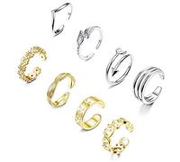Sllaiss 8pcs Anillo del dedo del pie para Mujeres Pulgar 18k oro, platino, rosa dorada Punted Anillo del dedo del pie Flor de hoja de flecha Apilamiento ajustable Anillo del dedo (Set B)