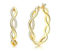 Sllaiss 925 Pendientes de aro de plata esterlina para mujer Delicados pendientes de aro trenzados de 12 mm 16 mm y 20 mm Pendientes de aro con bisagras pequeños huggie chapados en oro blanco(G 30MM)